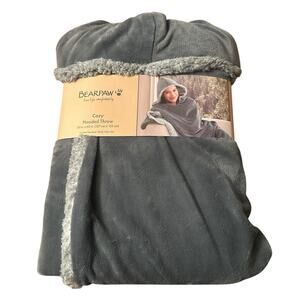 NEW Bearpaw Cozy Hooded Faux Serpa Lined Throw Blanket 50" x 60" Charcoal Gray